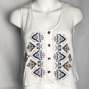 Boho Embroidery Button Up Crop Top Roxy
